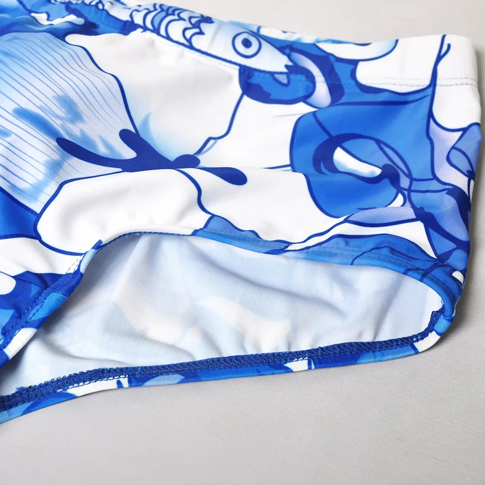 Push Up Pad Men's Swim Briefs 3D Print Bikini Swimwear Blue Fish Men Swim Trunks