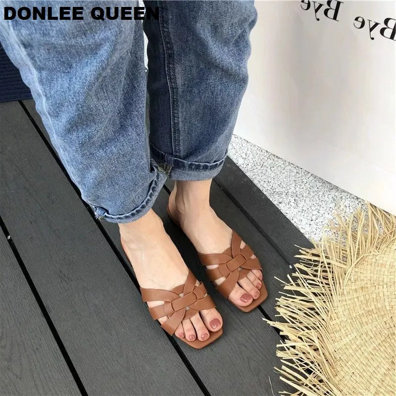 DONLEE QUEEN Women Brand Slippers Summer Slides Open Toe Flat Casual Shoes