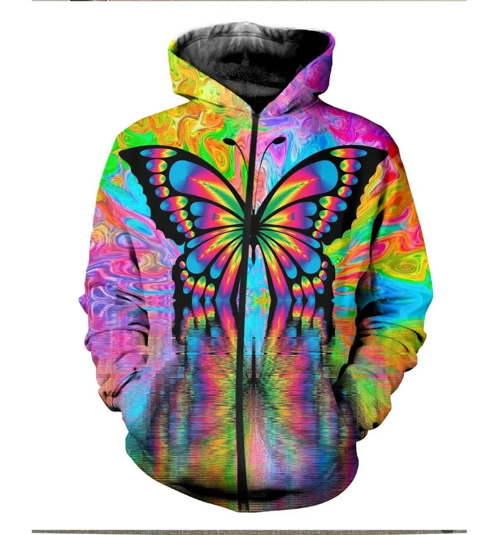 PLstar Cosmos Fashion Women Flashbacks Hoodies Colorful  Butterfly 3D Print Hoodie