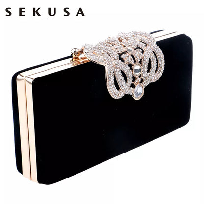 SEKUSA Clutch Evening Bags Crown Rhinestones Evening Bags Purse  Shoulder Bag