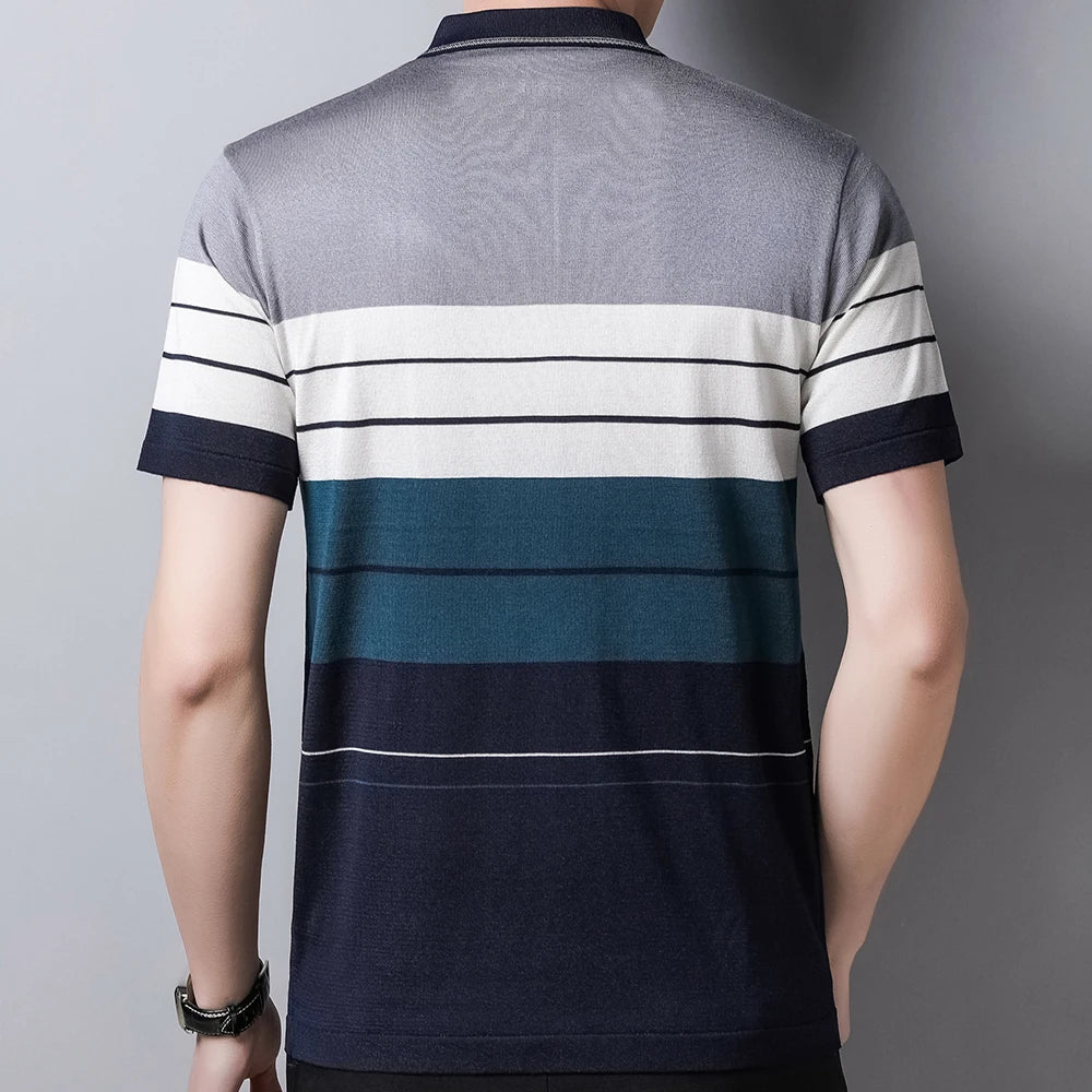 2022 Brand Short Sleeve Polo Tee Shirt Men Casual Summer Striped Men's Clothing