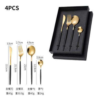 Dropshipping 4Pcs Stainless Steel Fork Spoon Cutlery Dinnerware Set Golden set