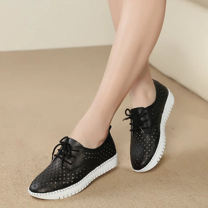 Genuine Leather Women Casual Sneakers Shoes Ladies Flats Canvas Shoe Female