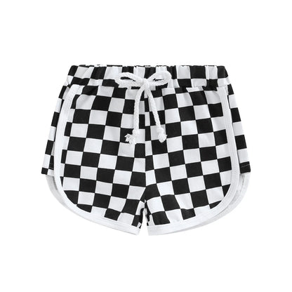 Summer Kid Baby Girls Boys Shorts Checkerboard Print Elastic Waist Short