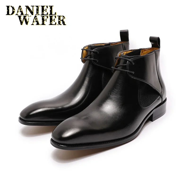 Luxury Design CHUKKA Boots Fashion Men's Genuine Leather Ankle Boots Lace-Up