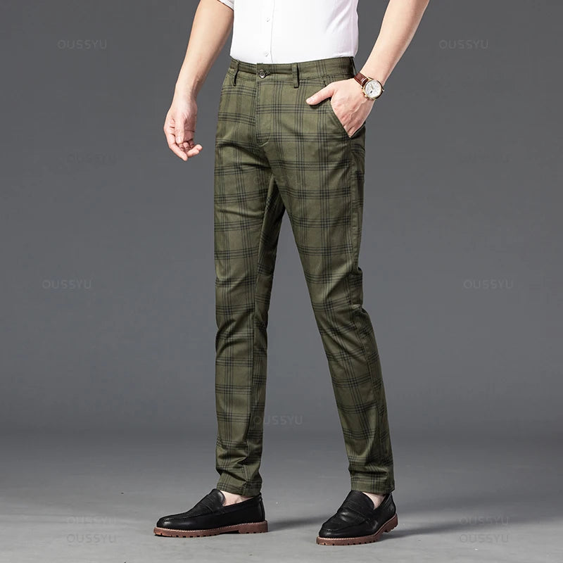 New Men's Trousers Fashion Business Classic Stripe Plaid