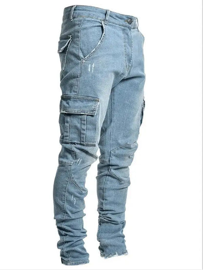 Custom Mens Vintage Slim Fit Stacked Jean Distressed Side Pocket Denim Jeans