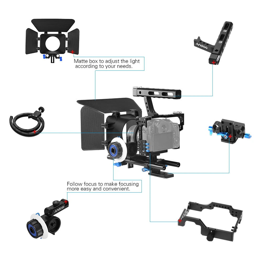 Andoer C500 Camera Camcorder Video Cage Rig Kit Matte Box+Follow Focus+Handle