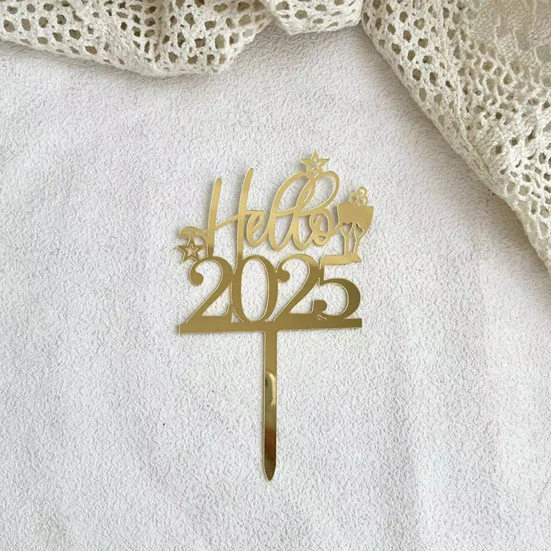 2025 Happy New Year Party Cake Toppers Gold Acrylic