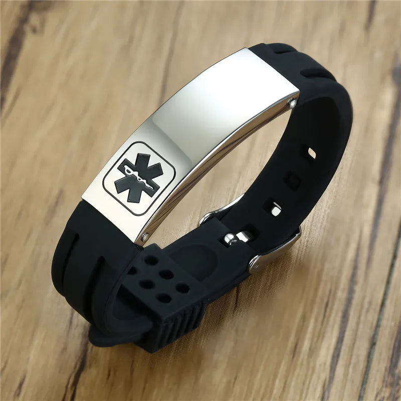 ZORCVENS Stainless Steel Engraving Silicone Medical Bracelets Sport ID Bracelets