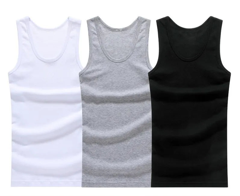 3pcs/Lot Cotton Mens  Underwear Sleeveless Tank Top Solid Muscle Vest