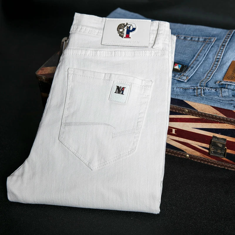 New Men Stretch Skinny Jeans Fashion Casual Slim Fit Denim Trousers white pants