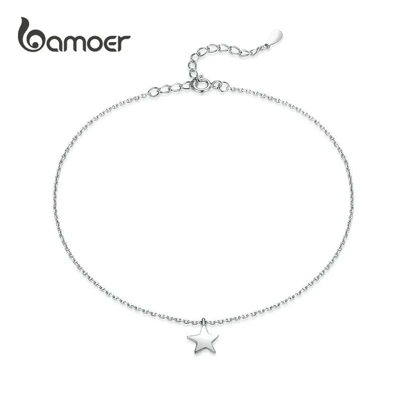 BAMOER Hot Sale Simple Essential Bead Link Anklets for Foot Jewelry Silver