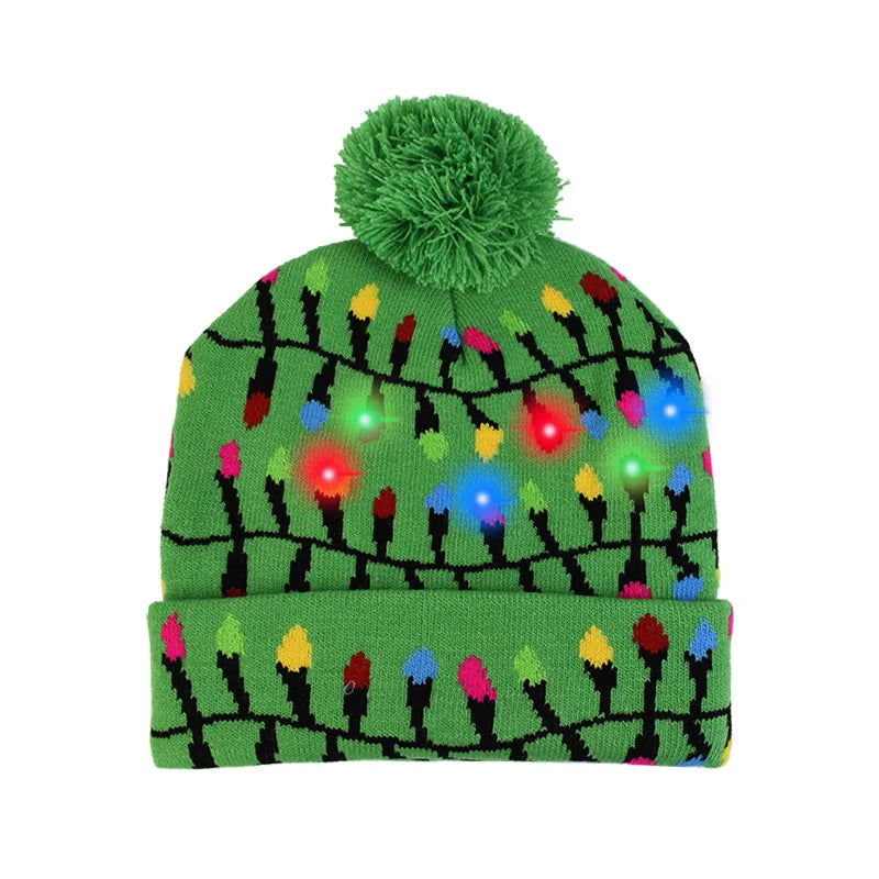 LED Christmas Hat Sweater Knitted Beanie Christmas Light Up Knitted Hat