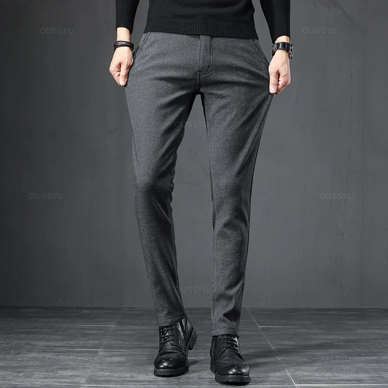 Spring Autumn Business Dress Pants Men Elastic Waist Frosted Fabric Casual