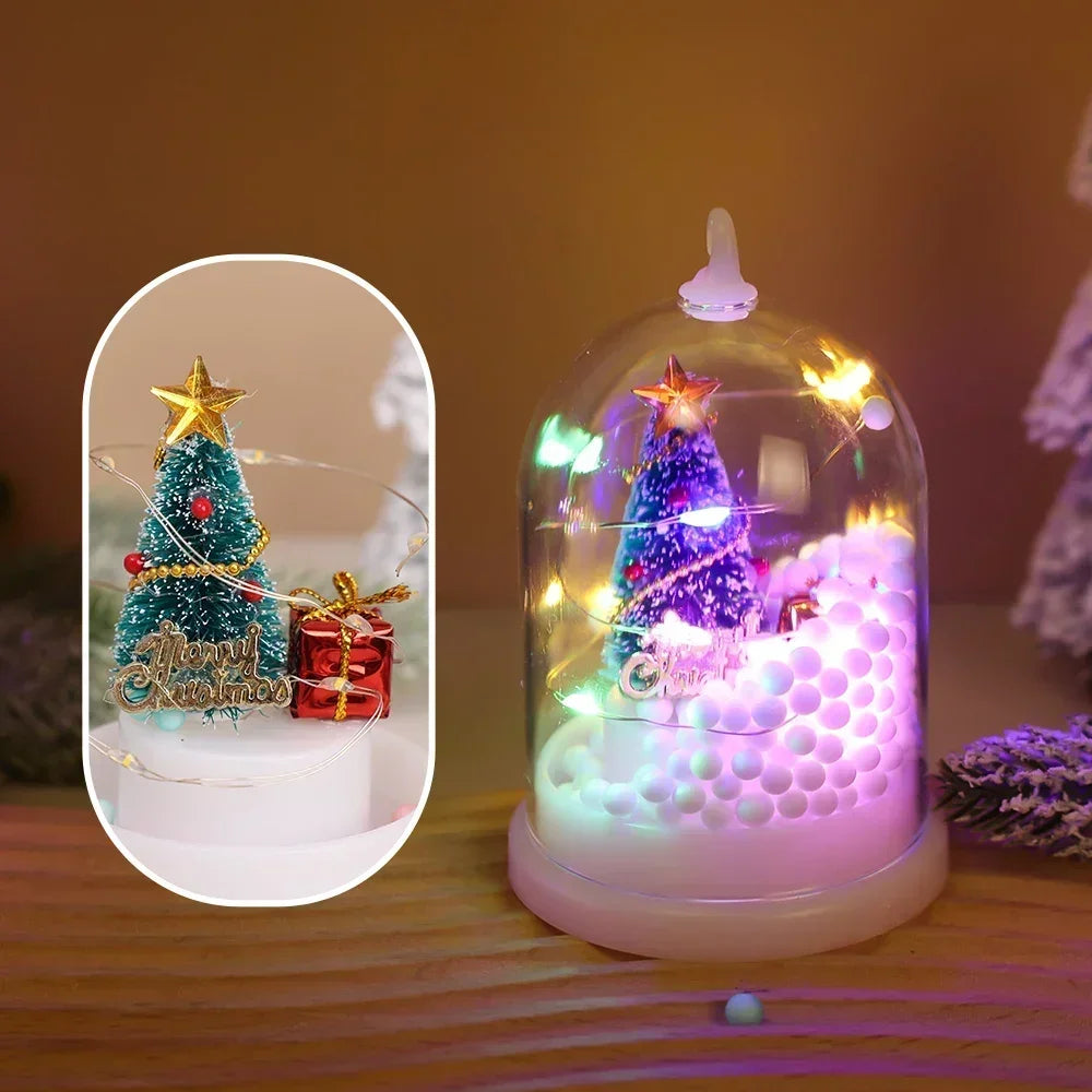 Mini Christmas Decorations Lights Miniature Christmas Tree in Plastic Dome