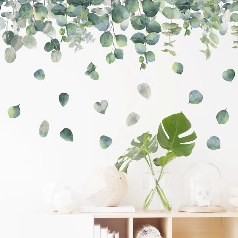 Green Wall Sticker Eucalyptus Leaves Stickers for Living Room Bedroom Bathroom