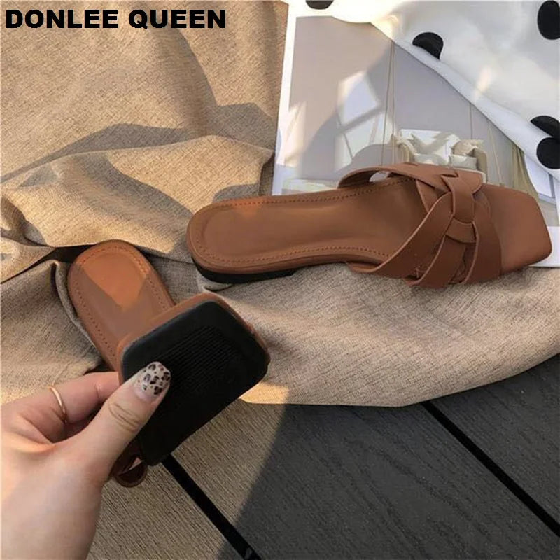 DONLEE QUEEN Women Brand Slippers Summer Slides Open Toe Flat Casual Shoes