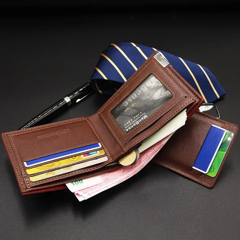 New Men's Short Wallet Multifunction Fashion Iron Credit Card Holders Pu Money