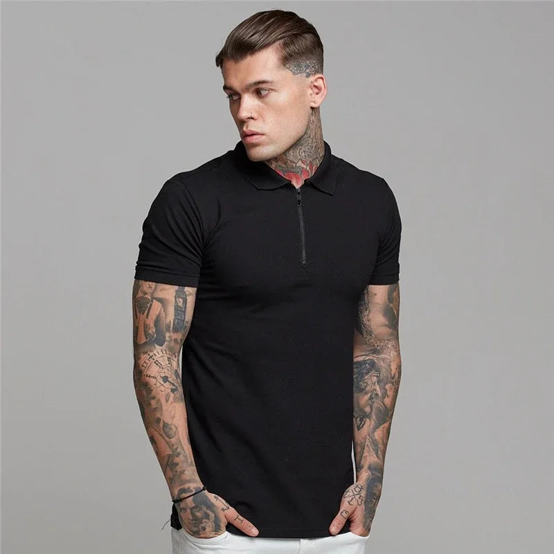 Mens Summer Solid Polo Shirt Short Sleeve Slim Fit Polos Fashion Streetwear