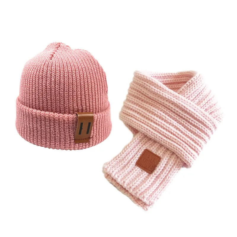 Knitted Baby Hat Scarf Set Winter Kids Beanie Neck Warmer Baby Cap