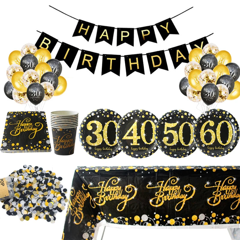 30 40 50 Years Anniversary Disposable Tableware Set New Year Party