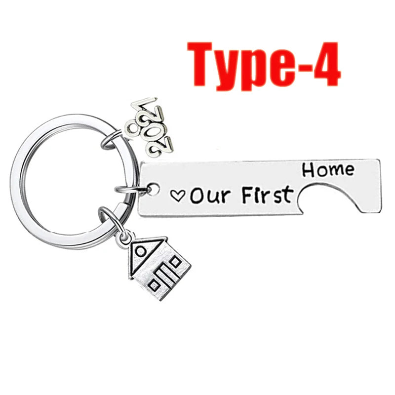 1/2Pcs Home Keychain Engraved Our First Home House Keyring 2023 2024 Couples Ho