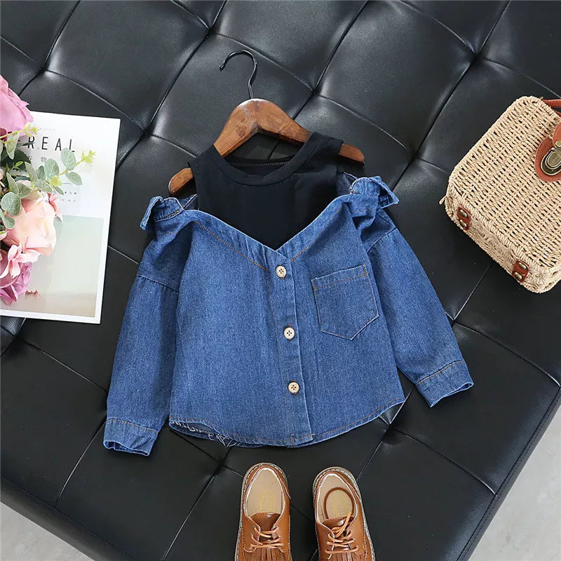 Little Girls Blouse Shirt Casual Jeans Fall Toddler Baby Girls Denim