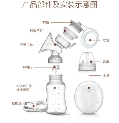 Breast Pumps Powerful Suction USB Electric Breast Pump With Baby Milk Bottle