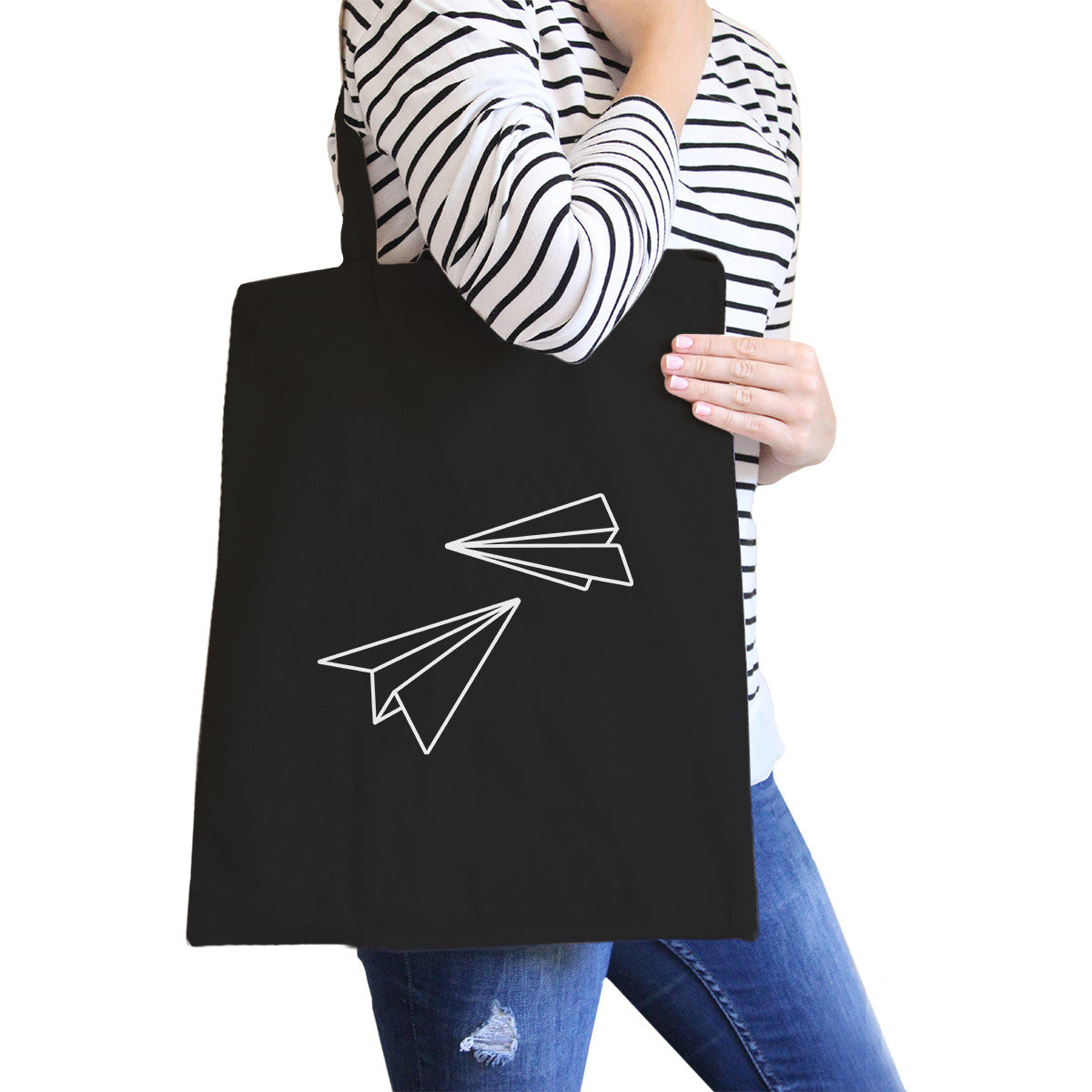 Paper Airplane Black Canvas Bag Gifts Ideas for BFF Tote Bags