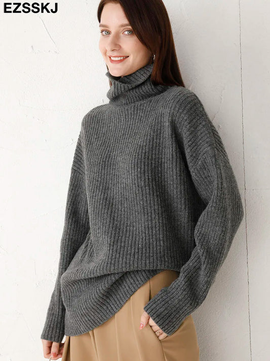 Cashmere Winter Highneck Thick Oversize Sweater Pullovers  Long Sleeve