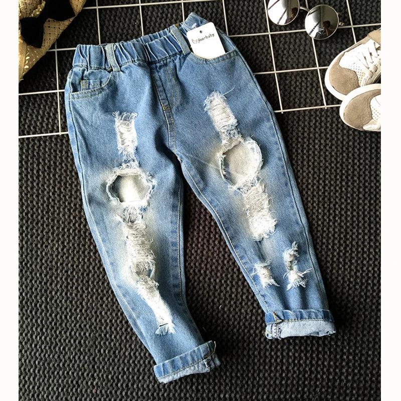 Boys Girls Hole Jeans Pants 1-6yrs Kids Trousers Autumn Fashion Children Denim