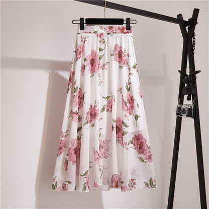 Women's Elegant Skirt Korean High Waist Cover Up Ruffle Skirts Midi Skirt