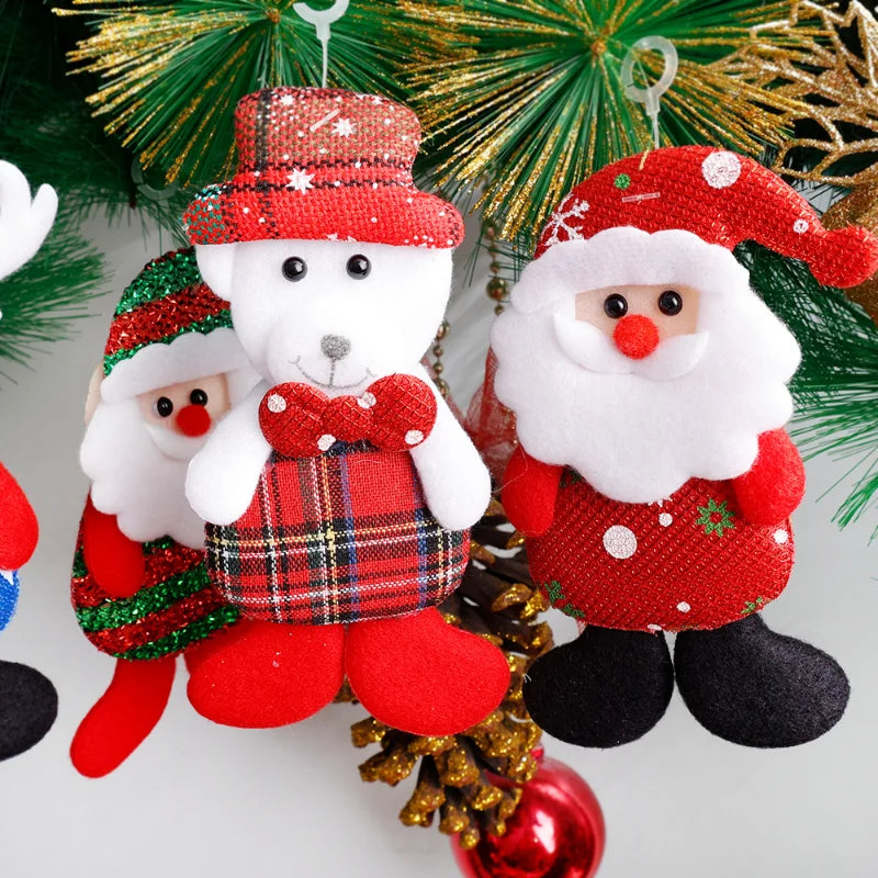 12PCS Christmas Fabric Doll Pendant DIY Xmas Gift Santa Deer Snowman Pendant