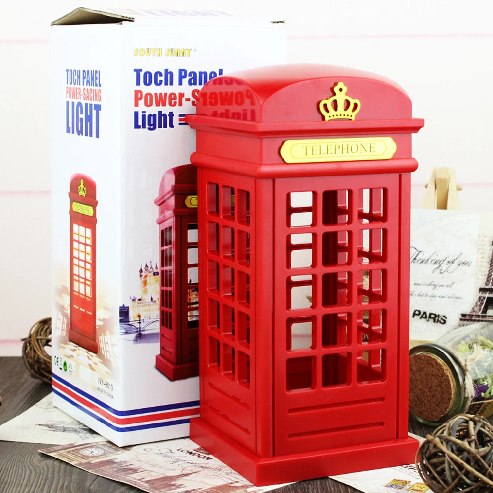 2025 Portable Retro London Telephone Booth  USB Home Bedroom New Year Decor