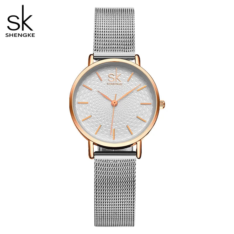 SK Super Slim Sliver Mesh Stainless Steel Watches Women Top