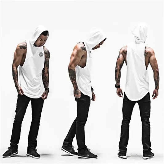 Brand Gyms Clothing Fitness Men Tank Top With Hooded Mens Bodybuilding