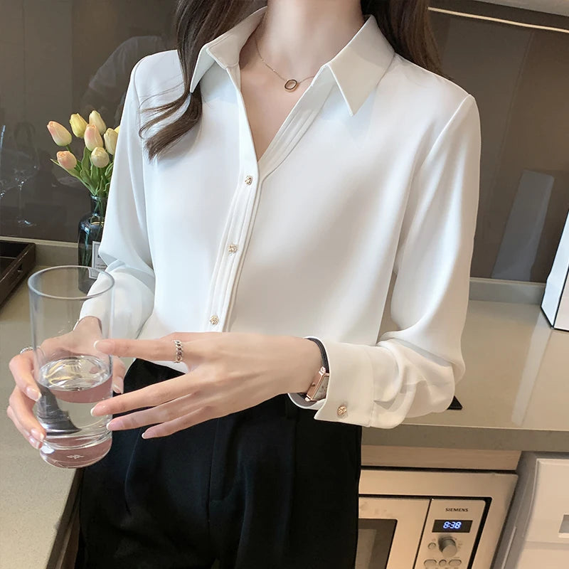 Korean Fashion Women Silk Shirts Satin Blouses Women Long Sleeve Shirts