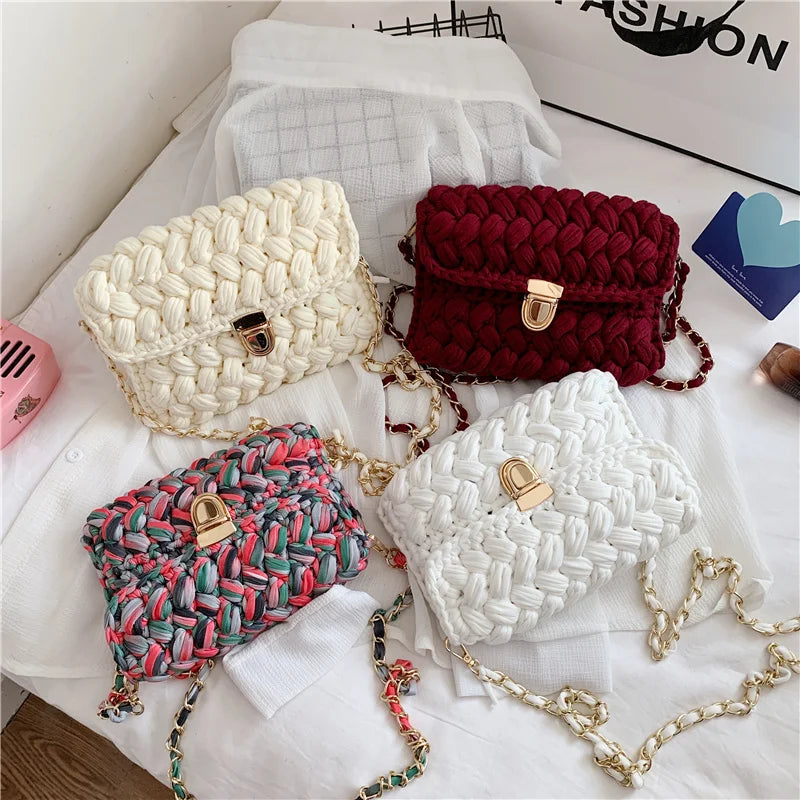 Bags for Women Hand Woven Bag Strip Thread Hook Knitted Women's Shoulder