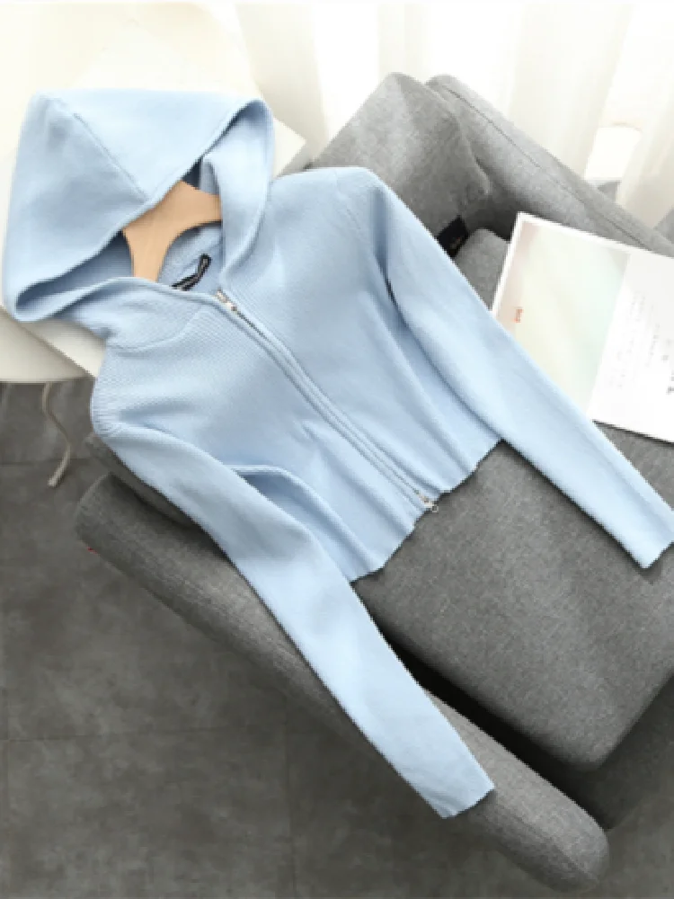 Slim Girls Soft Cotton Knitted Hoodies 2022 Fashion Ladies Sweatshirts