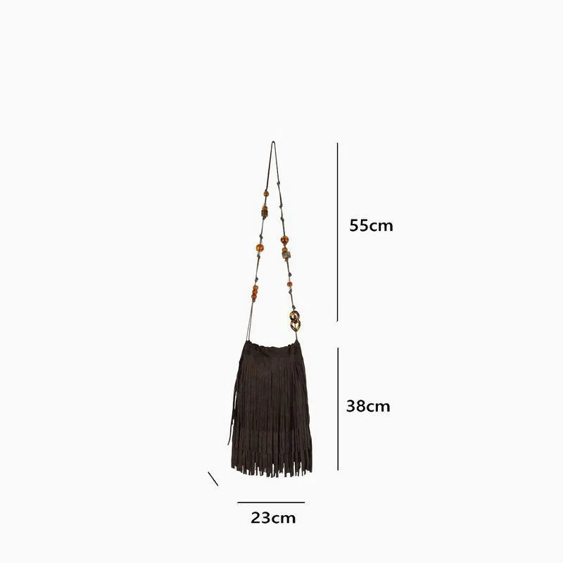 Frosted PU Leather Fringe Tassel Original Bohemian Bag Beads Bags Women's