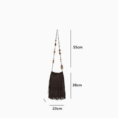 Frosted PU Leather Fringe Tassel Original Bohemian Bag Beads Bags Women's