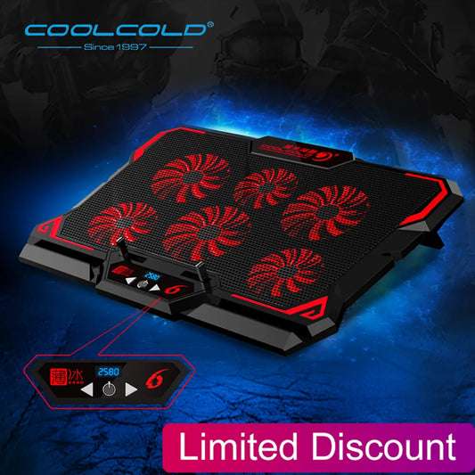 Coolcold Laptop Cooler 6 Fans Laptop Cooling Pad 2 USB Port With Led Screen