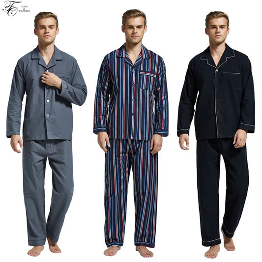 Tony&Candice Winter Pajamas Men Sleepwear Flannel Warm Pajama Set Male Nightgown