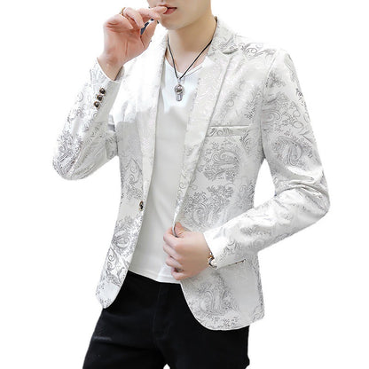 Men Blazer Suit Printed Slim Lapel Collar Casual Mens Suit Thin