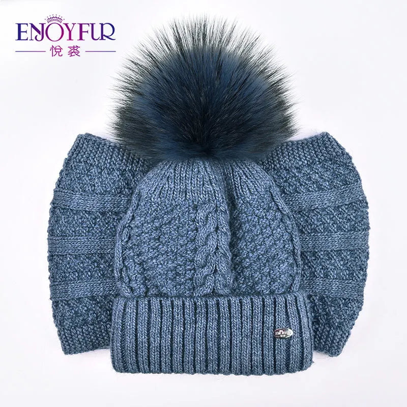 ENJOYFUR Winter Hat and Scarf Set for Girls High Quality Cotton Knitted Soft