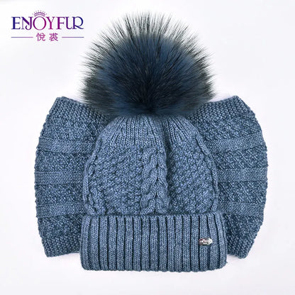 ENJOYFUR Winter Hat and Scarf Set for Girls High Quality Cotton Knitted Soft