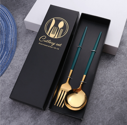 Luxury 18/10  Matte Black Gold Plated Stainless Steel Flatware Cutlery Set