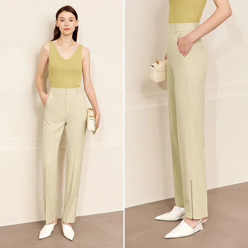 AMIII 2023 Autumn New Pant Sets Formal Suit Women Notched Padded Solid Trousers