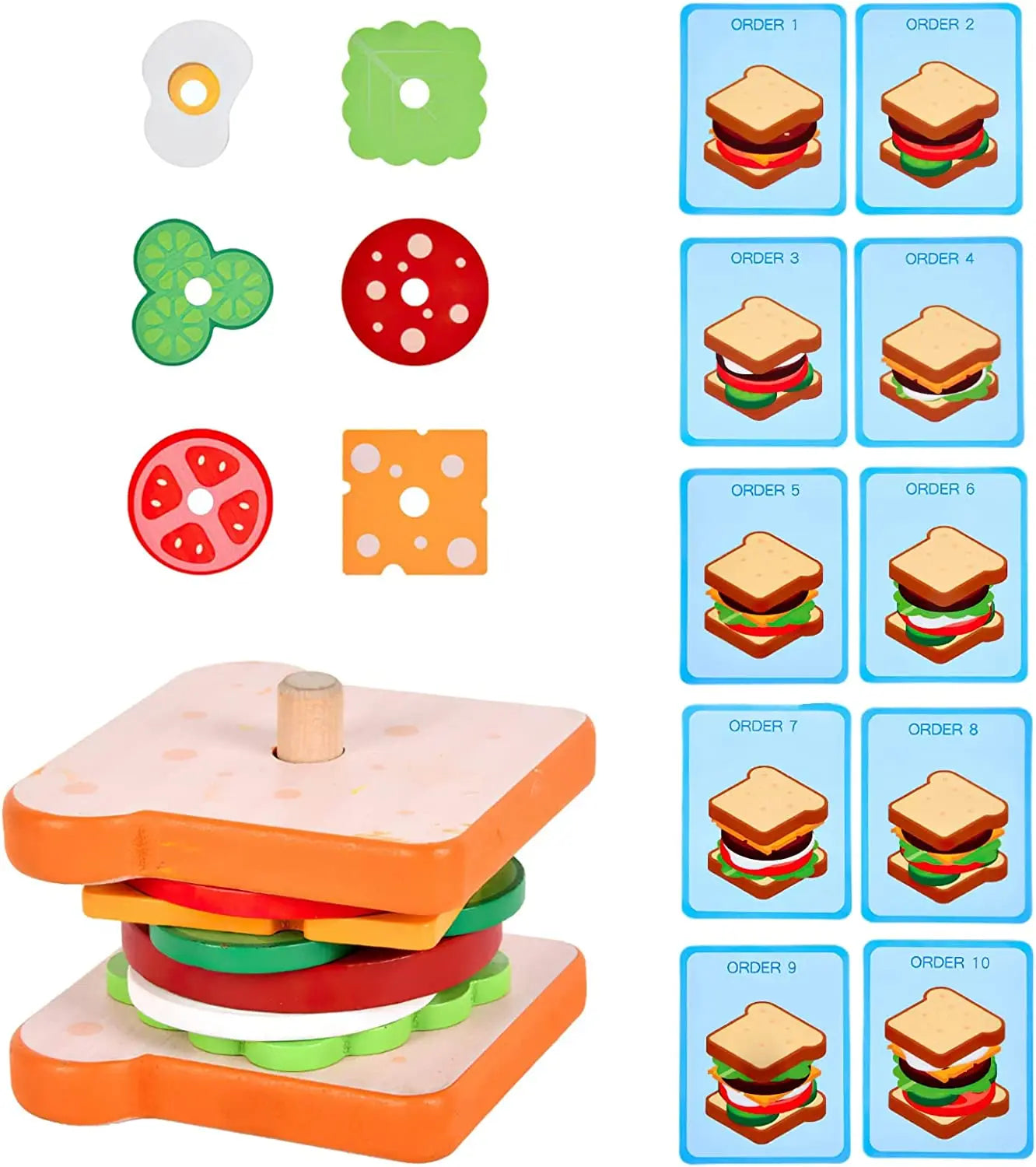 Montessori Wooden Burger Stacking Toys for Toddlers and Kids